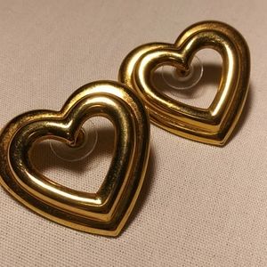 Heart Gold Tone Bold Pierce Earrings